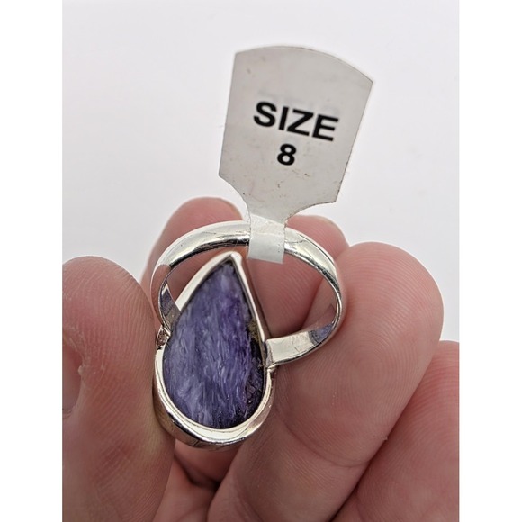 Natural Siberian purple Charoite Ring Sterling Silver 925 Size 8 Teardrop NWT - Picture 6 of 9